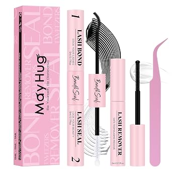 Mayhug 4-in-1 Lash Cluster Glue Kit with Remover and Tweezers, Waterproof