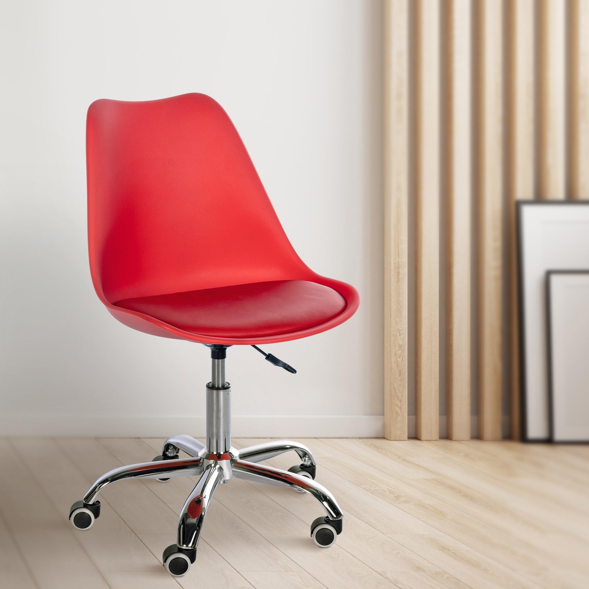 CLP Sgabello da lavoro Laflin I Sedile imbottito con rivestimento in similpelle I Su rotelle, regolabile in altezza e girevole, Colore:rosso