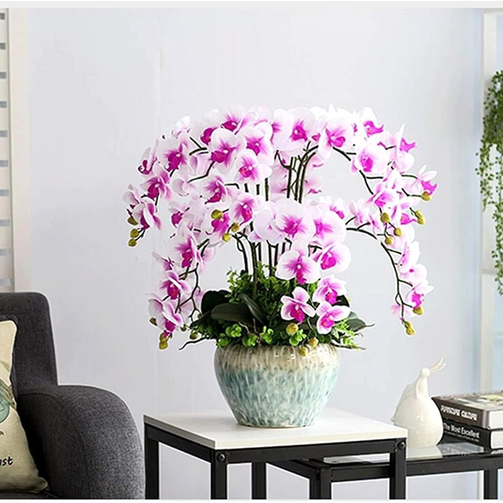 DFGHNBVC Artificial Orchid Artificial Flower With Ceramic Vase Artificial Phalaenopsis Flowers 65Cm Faux Orchids Fake Floral Polyurethane Potted Faux Very Natural.Pink