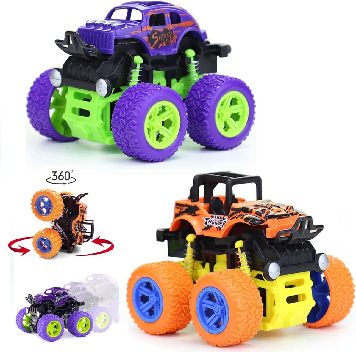JAFATOY 2 Pack Monster Trucks Toys for Boys, Pull Back Cars Monster Toy Trucks for Toddlers Toy Cars for 1-12 Years Old Boys Girls Great Car Toy Gift for Kids