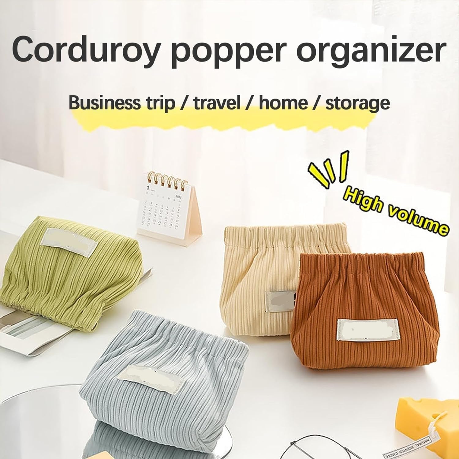 Organizzatore elastico per capelli in velluto a coste, 2 sacchetti elastici in velluto a coste, borsa per rossetto in velluto a coste, borsa elastica in velluto a coste, organizer per accessori per