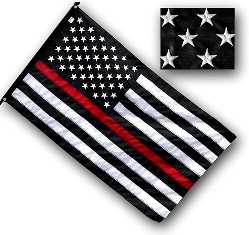 US Flag Factory - Bandera estadounidense de línea roja fina de 3 x 5 pies (estrellas bordadas, rayas cosidas) para bomberos - SolarMax Nylon Outdoor