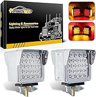 Vista 7 de Partsam 2 luces de estacionamiento de doble cara para remolque, pedestal con viseras cromadas, ámbar/ámbar de doble cara cuadrada, 52 luces LED