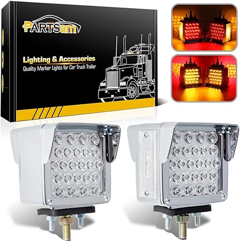 Miniatura 7 de Partsam 2 luces de estacionamiento de doble cara para remolque, pedestal con viseras cromadas, ámbarámbar de doble cara cuadrada, 52 luces LED de