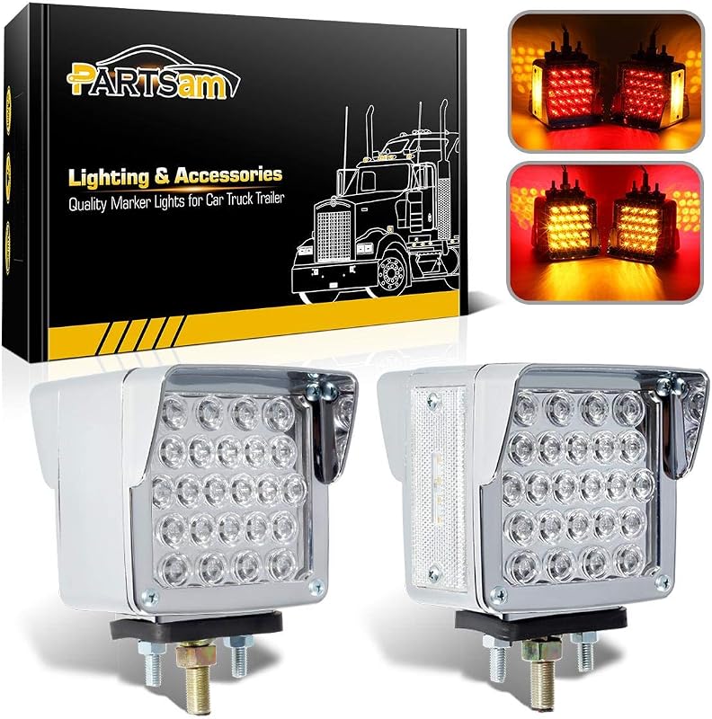 Luzes de para-lama LED quadradas Partsam dupla face âmbar/vermelha com visor cromado – Par