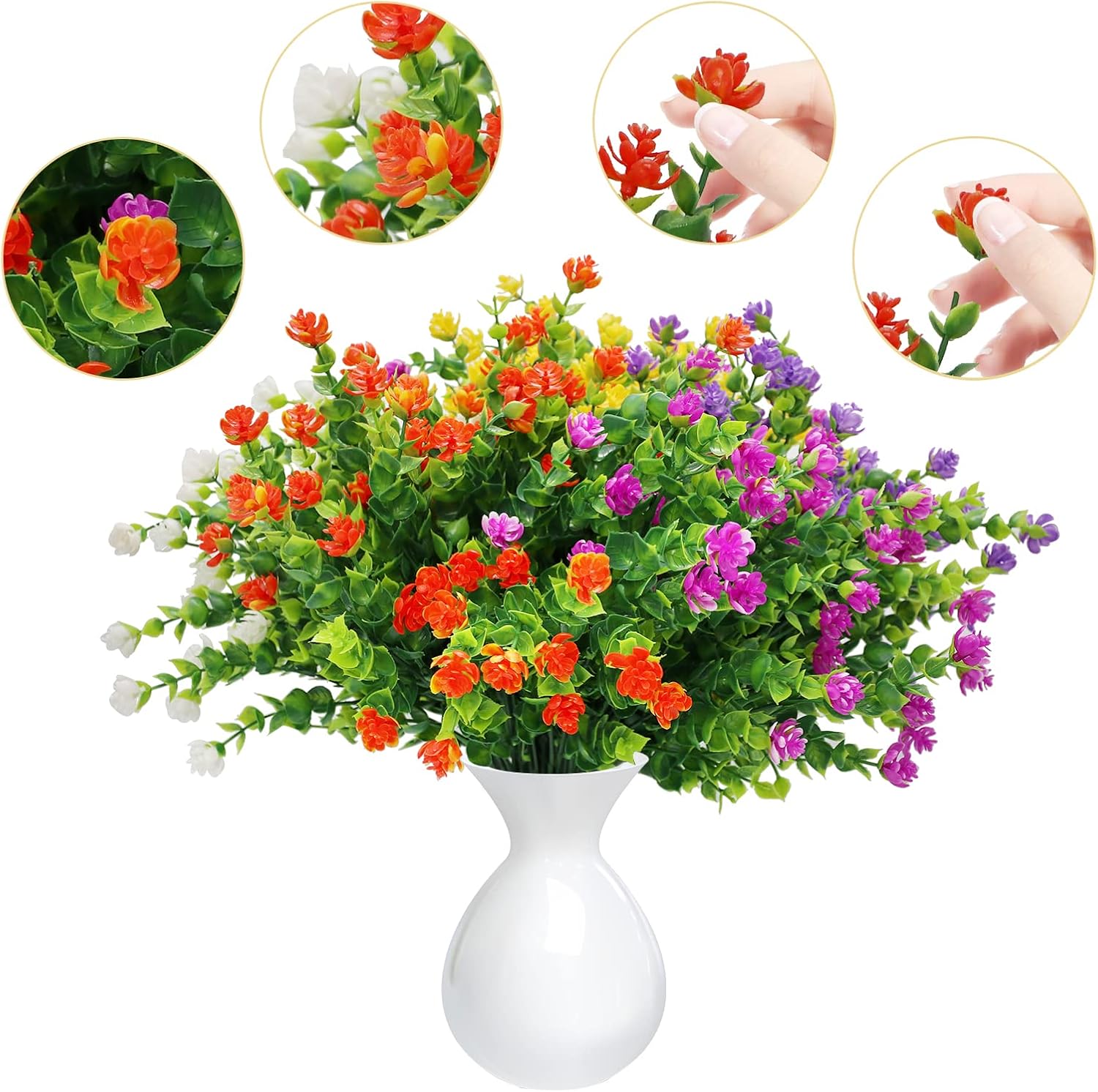 YIBUKIY 20 Bundles Artificial Flowers Outdoor Fake Flowers, UV Resistant No Fade Faux Plastic Greenery Shrubs Plants for Hanging Garden Porch Window Box Outside Decoration,Home Indoor Decor, 5 Colors : Home & Kitchen