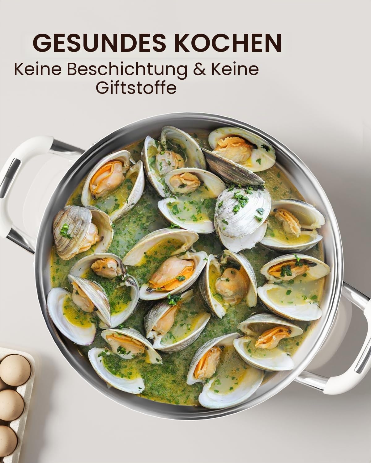 Kochtopf 24 cm, 6 L Edelstahl Suppentopf für Induktion mit Deckel