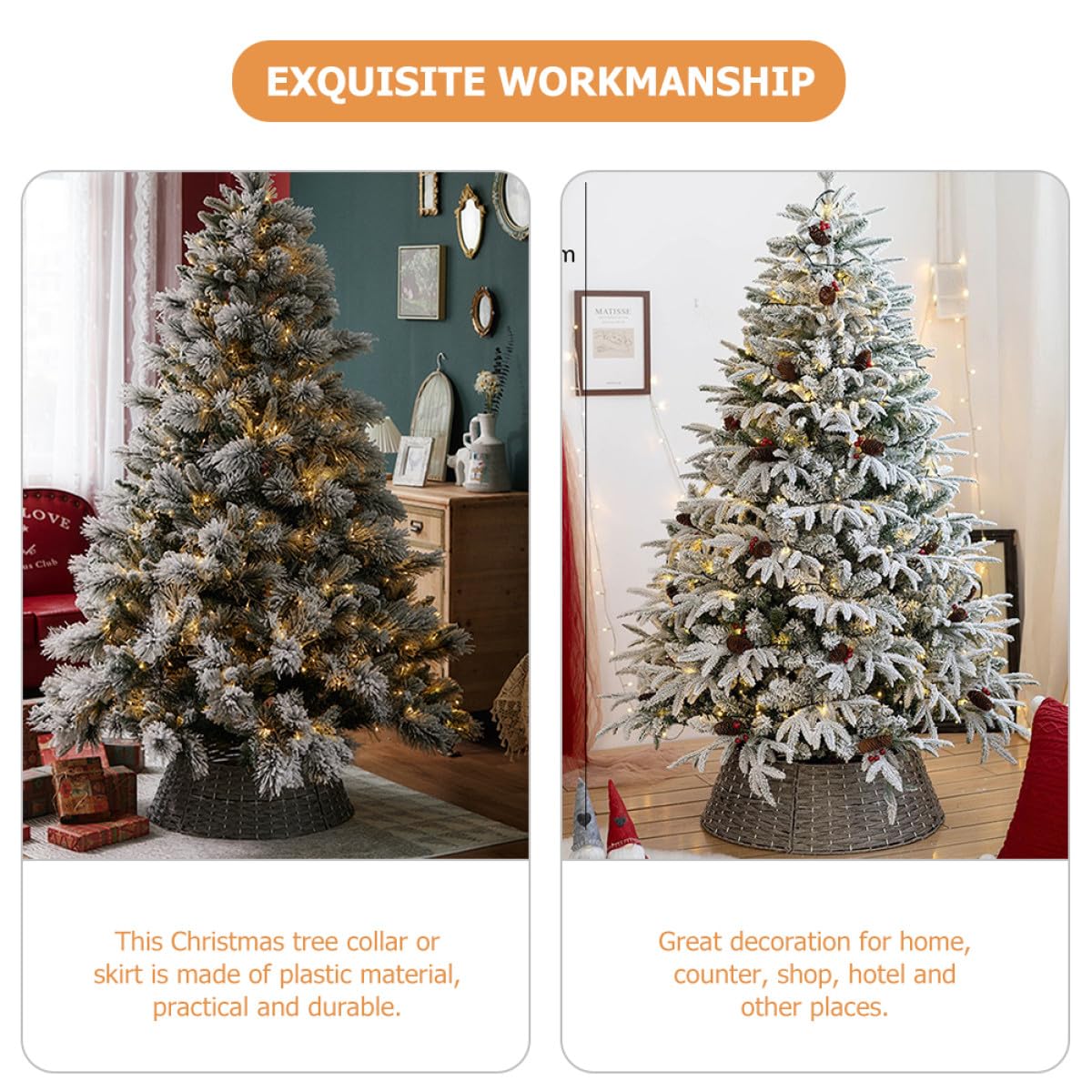Falda para Árbol de Navidad de Plástico Collar Rústico, Decoración Práctica Fina Elaboración para Árbol Artificial en Sala o Bar