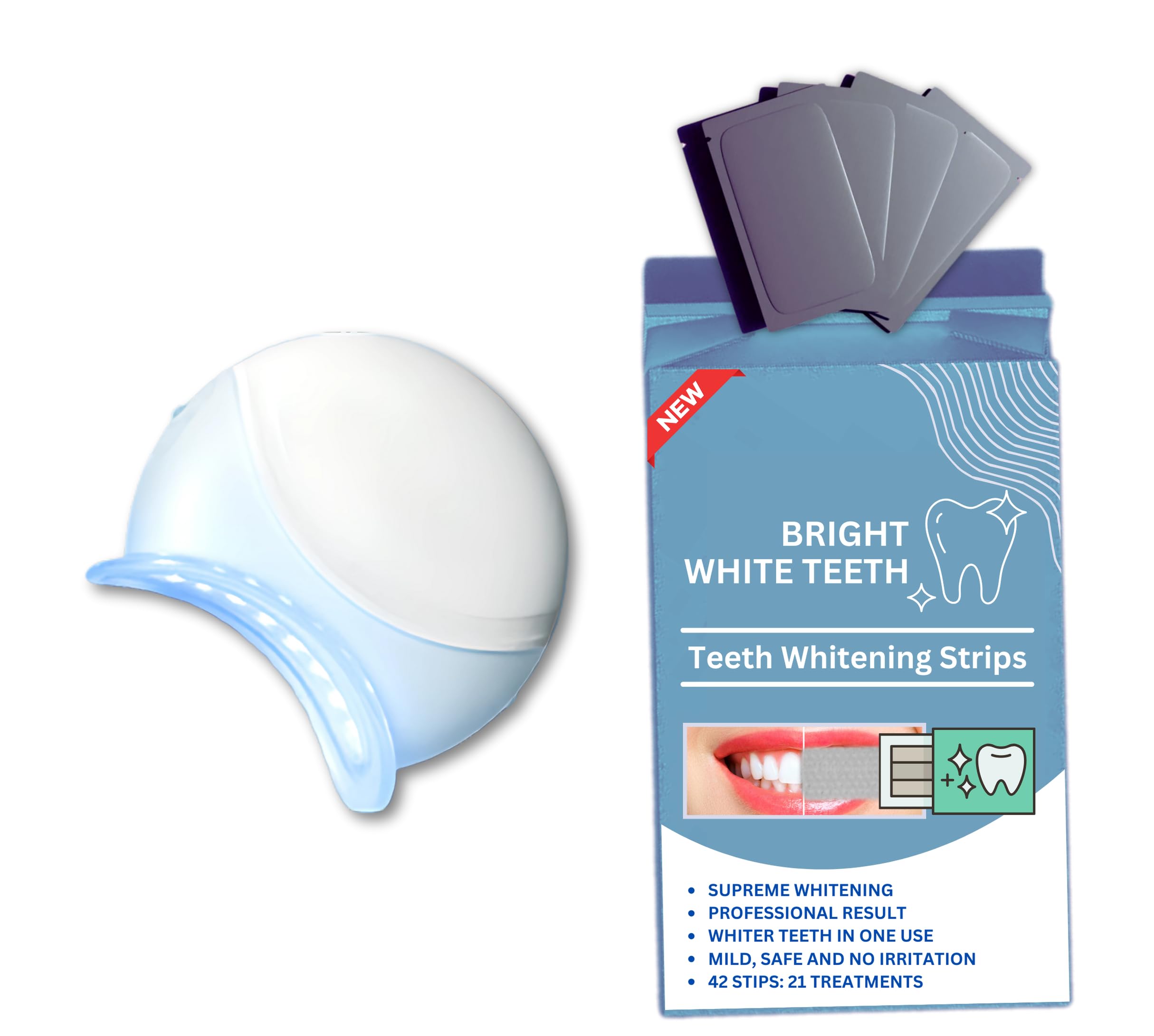 SurgiMac Teeth Whitening Strips Kit 42 Strips for 21 Treatments Upper Lower with LED Whitening Light for Home