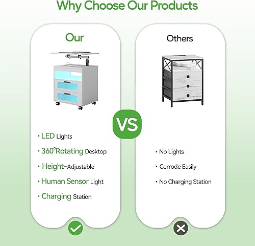 Miniatura 33 de HNEBC Mesita de noche con estación de carga inalámbrica, la mesita de noche LED tiene una estación de trabajo giratoria ajustable, mesita de noche 1