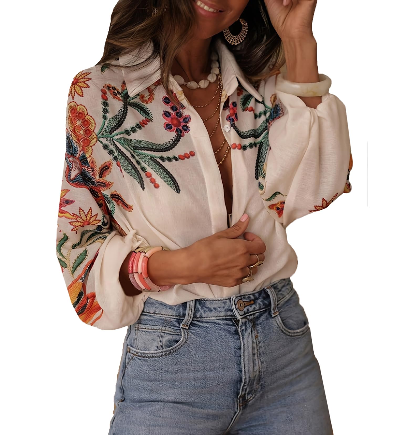 Chemises À Boutons pour Femmes Chemise Décontractée À Manches Longues Blouse Imprimée Florale À Coupe Ample