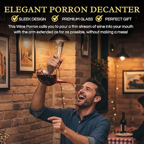 Miniatura 3 de Decantador de vidrio Porron español de 34 onzas, jarra de vino 100% sin plomo para vino tinto, jarra de vino soplado a mano, jarra de vino – regalo