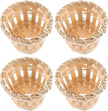 Sewroro Bamboo Lampshade Drum Lamp Shades Set of 4 Indoor Light Cover for Ceiling Lamp Woven Replacement Shade for Bedroom Study Hotel Decor 4.13 X 4.13 X 3.14 in