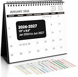 SKYDUE Desk Calendar 2026, 18 Months Small Desk Calendar 2026-2027, Jan 2026 to Jun 2027, 10" x 8" Desktop Calendar Planne...