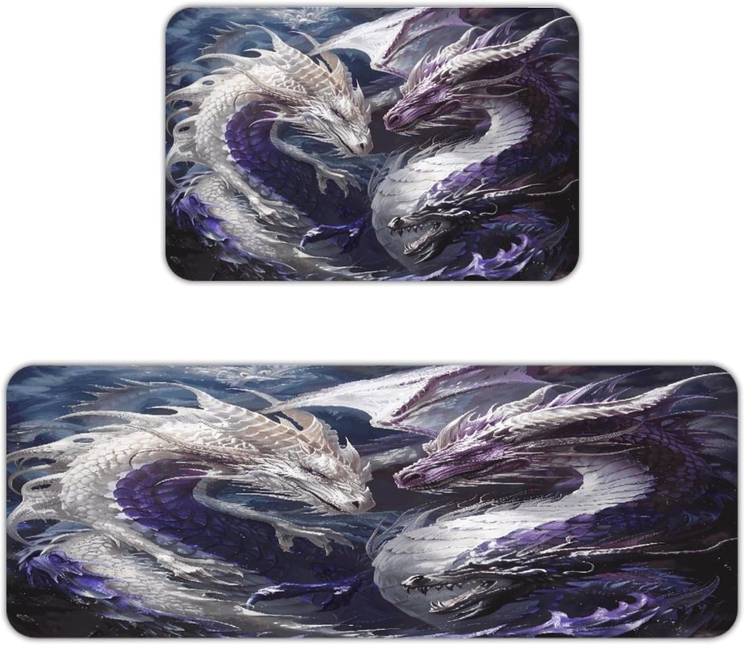 Purple and White Dragons Kitchen Mat Kitchen Rug Set | Kitchen Rugs Flannel Velvety Washable breathable Water Absorbent Soft ，kitchen utensils for Kitchen, Floor,Laundry