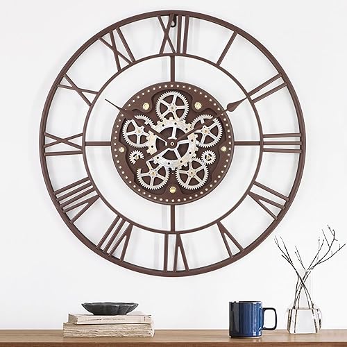 Relojes de pared grandes de 24 pulgadas para decoración de sala de estar con engranajes móviles, reloj de pared grande industrial Steampunk, relojes