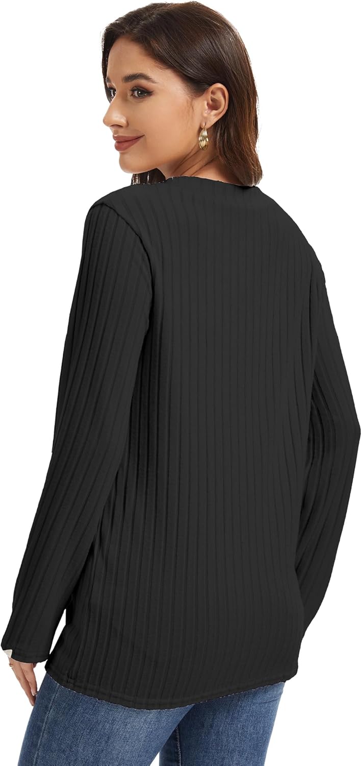 1/3 Pack Long Sleeve Shirts for Women V Neck Thermal Tunic Tops Casual Sweaters Loose Fit Lightweight Outfits - Image 3