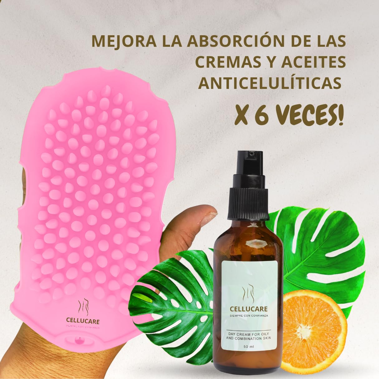 Guante Anticelulítico de Silicona Médica | Doble Cara con Relieves | Masaje Corporal Reafirmante | Mejora Absorción de Cremas y Aceites | Método CelluSkin 360°, Rosa