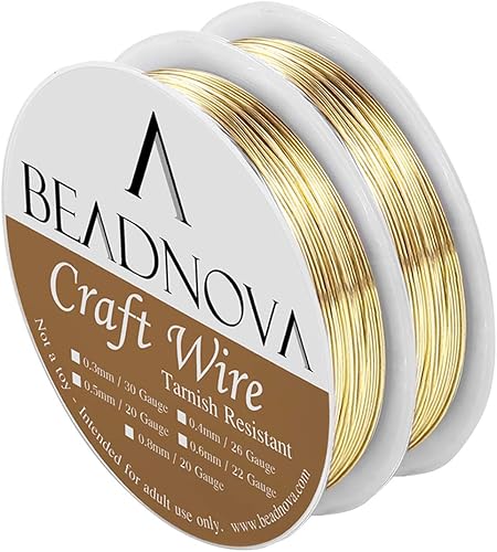 BEADNOVA Alambre de cobre desnudo resistente al deslustre para fabricación de joyería (chapado en oro, calibre 22)