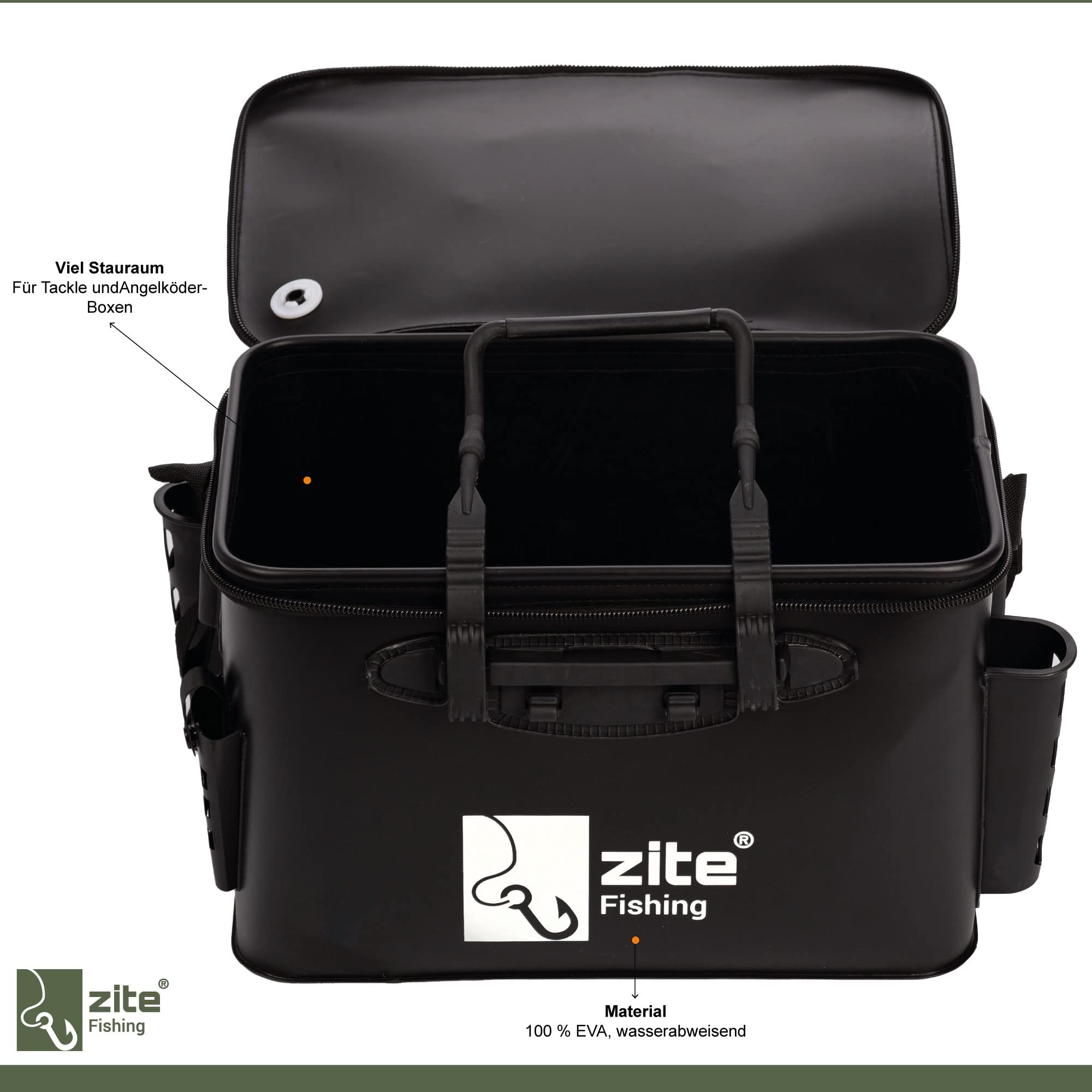 Zite Fishing Angeltasche wasserdicht - Eva Spinntasche mit Tragegriff & Schultergurt - Angeltaschen für Bootsangeln & Spinnfischen, wasserdichte Taschen für Boote, Fischer Tasche, Fischertasche