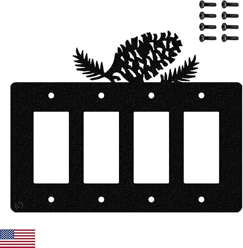 Miniatura 14 de Pine Cone - Placa de pared para interruptor de luz triple (palanca triple, negro) - Fabricado en Estados Unidos