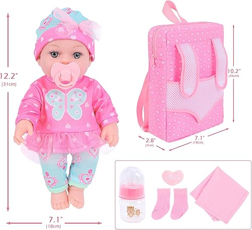 Miniatura 6 de DONTNO Muñeca de bebé de 12 pulgadas con ropa y mochila, muñeca Reborn con pezón de biberones