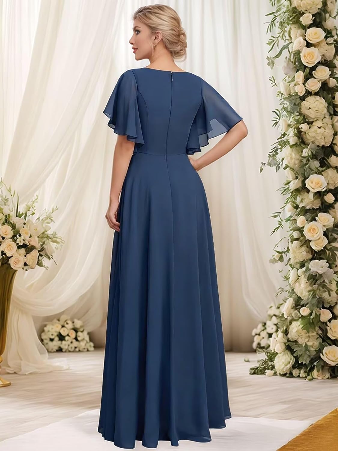 Lace Chiffon Mother of The Bride Dresses for Women A-Line Ruffles Wedding Guest Dress Long Formal Evening Gown