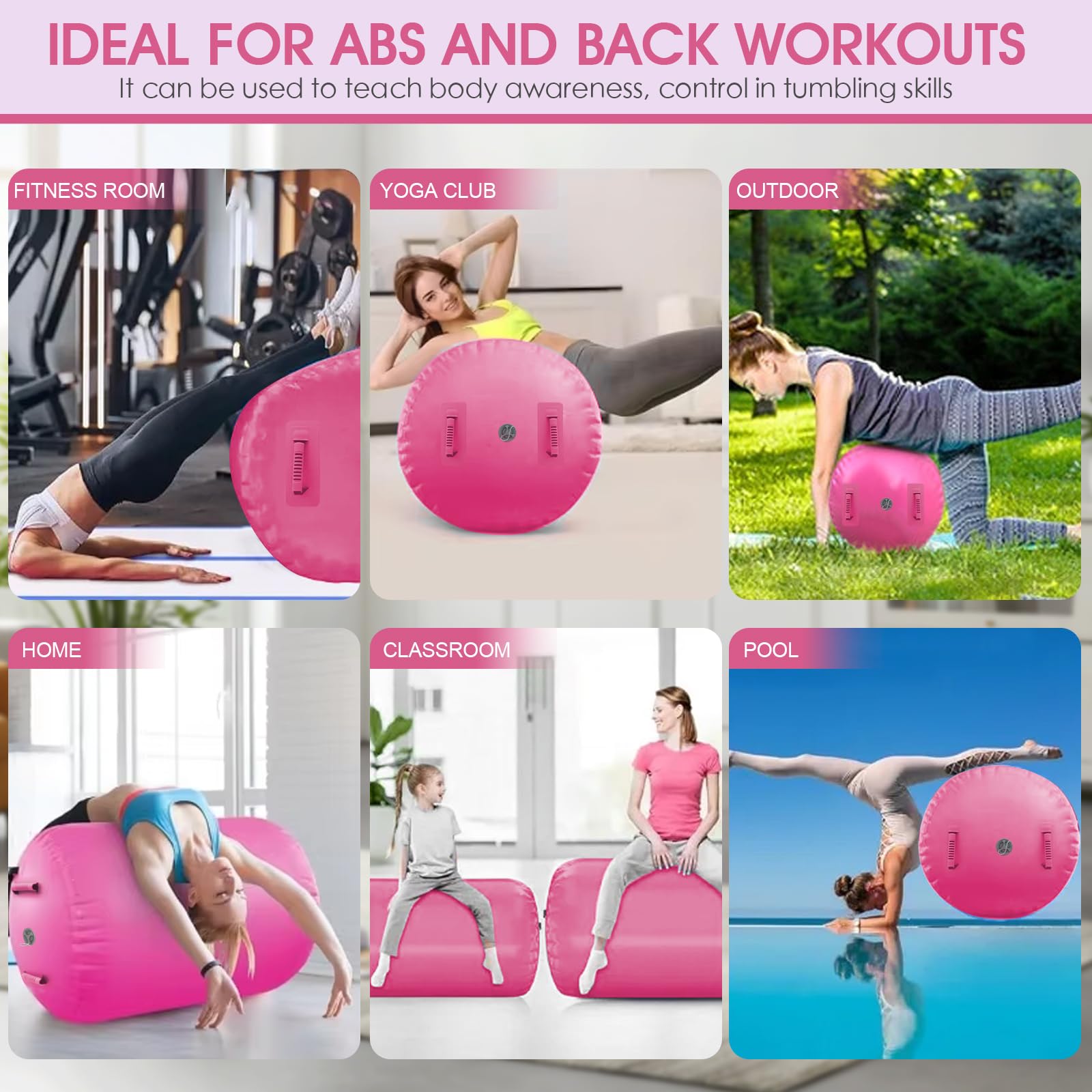Rouleau de gymnastique, gonflable, 80/90 cm, tapis de tumbling, avec pompe à air électrique, cylindre de yoga, gymnastique, pour un usage domestique, le yoga, le fitness