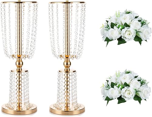 Nuptio Juego de 2 jarrones de boda y 2 flores artificiales para centros de mesa de boda