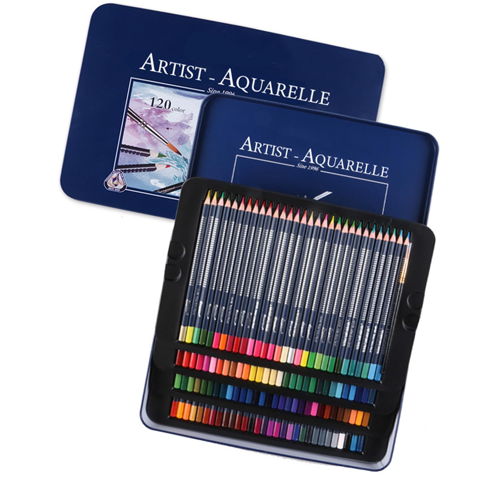 Buntstifte mit Metallbox, Holz Buntstifte Set, vorgespitzter Aquarellstift mit Pinsel für Malbücher, wasserlöslich gefärbt