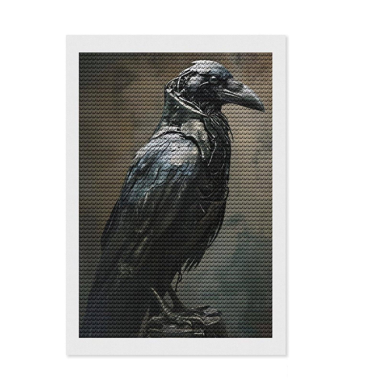 Junmoney The Raven Abstract Metal Diamond Painting Kit 8"x12", for Teens, Sparkling Round Gems, Festive Craft Gift, Home Wall Decor, with Tool Kit