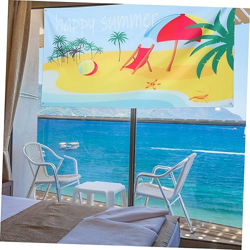 Miniatura 2 de Homoyoyo 3pcs Beach Background Cloth Summer Decor Beach Pool Wall Banner Out Door Decor Beach Banner Photography Backdrop Palm Leaf Decor Pool Party