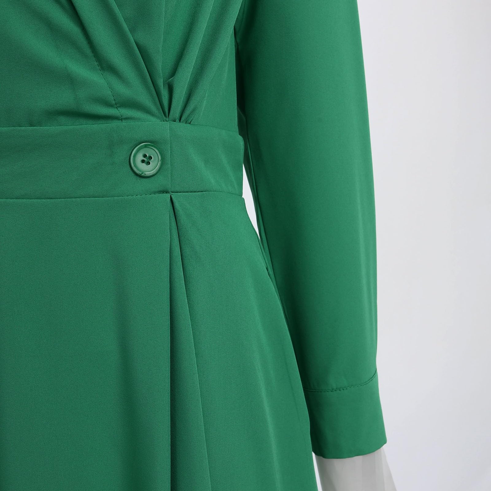 Vestido camisero casual de manga larga de moda con bolsillo de cuello en V para mujer