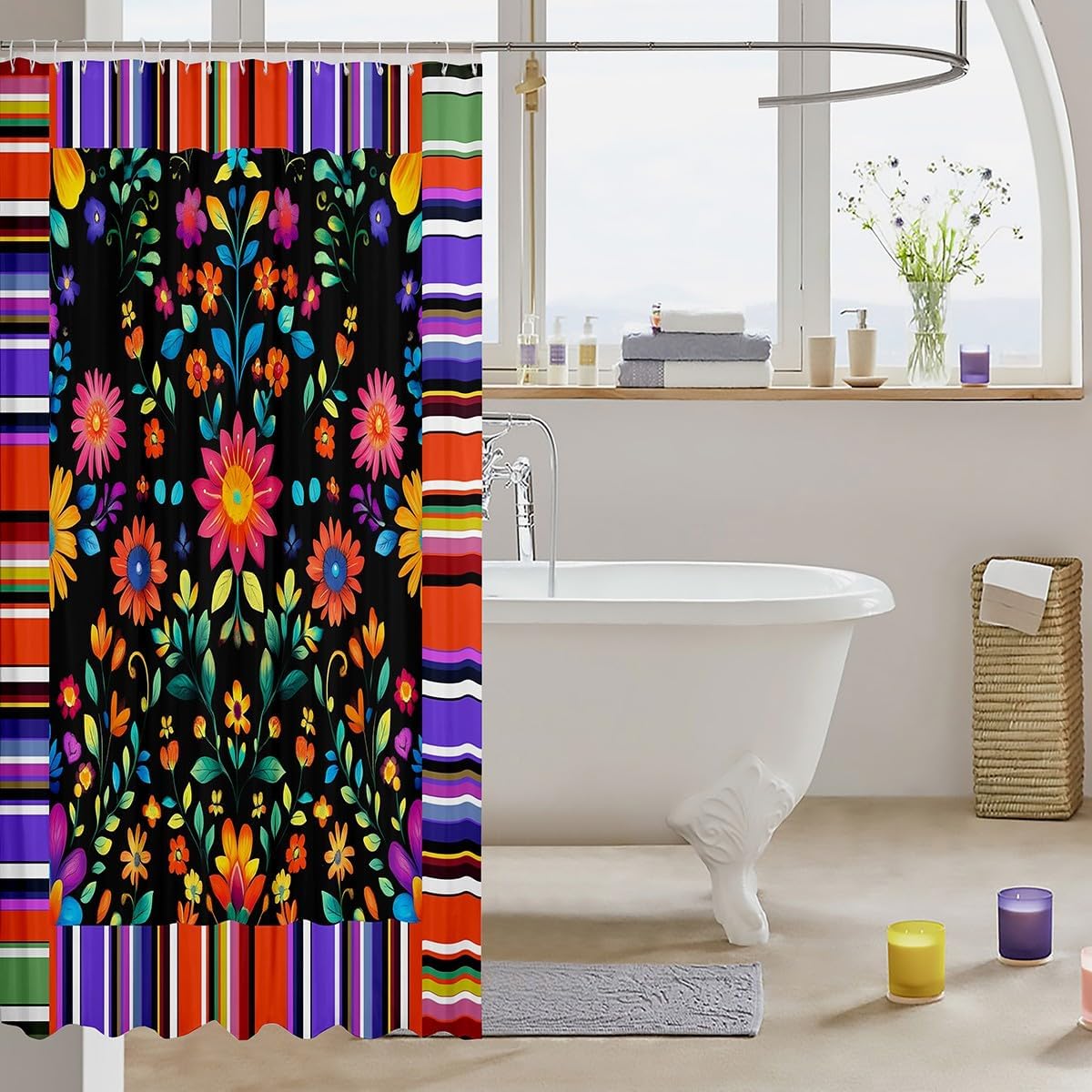 Decorative Modern Floral Shower Curtain Waterproof Polyester Fabric,Simple Flowers Bath Curtain Home Bathroom Decor Hanging Curtain with Hooks 72 x 78 Inch,Machine Washable