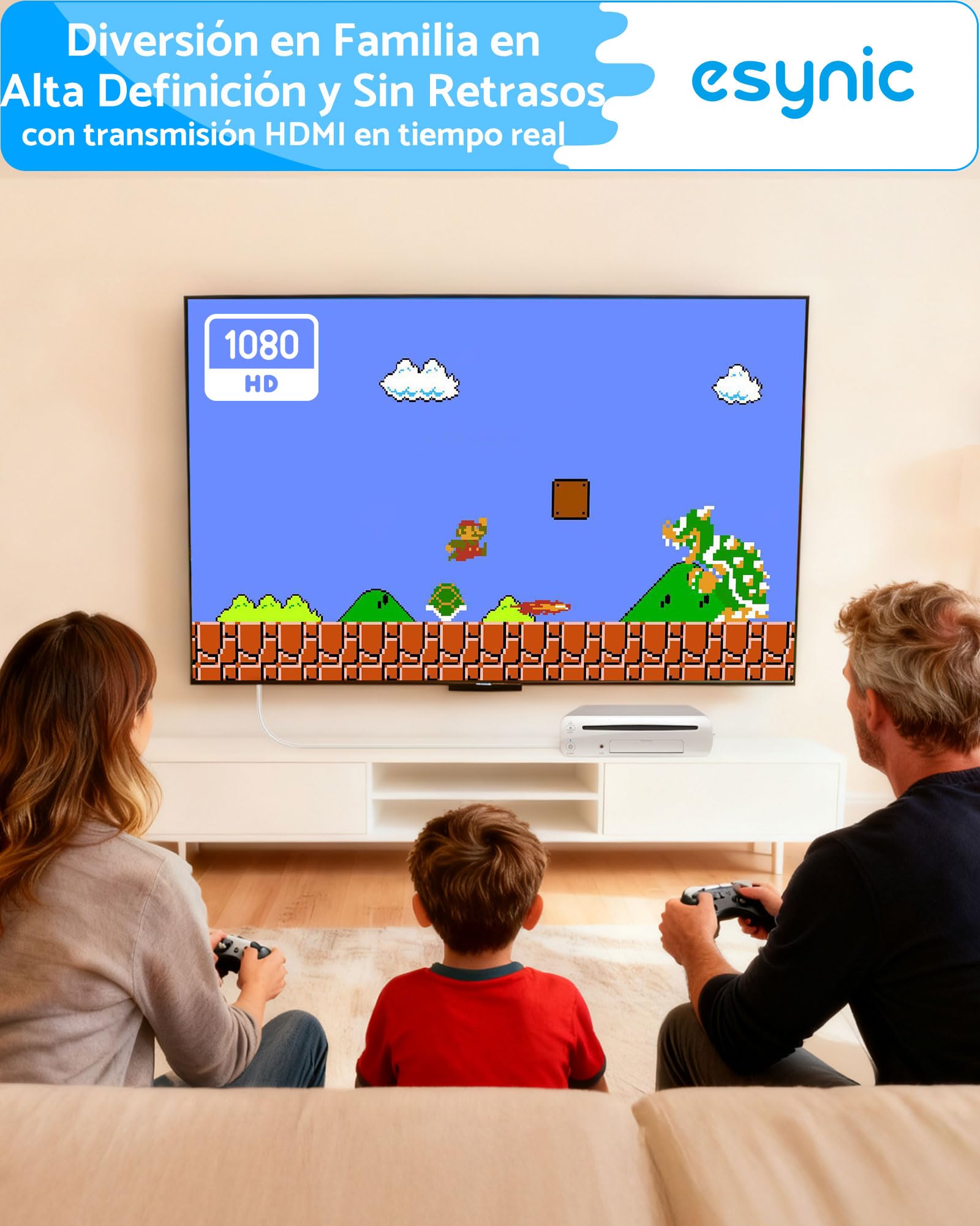 eSynic Adaptador Wii a HDMI 1080P/720P Convertidor Wii a HDMI Cable HDMI 1.2 Metros Wii HDMI Converter Plug and Play Compatible con Nintendo Wii y Wii U Conexión Directa a HDTV y Monitor