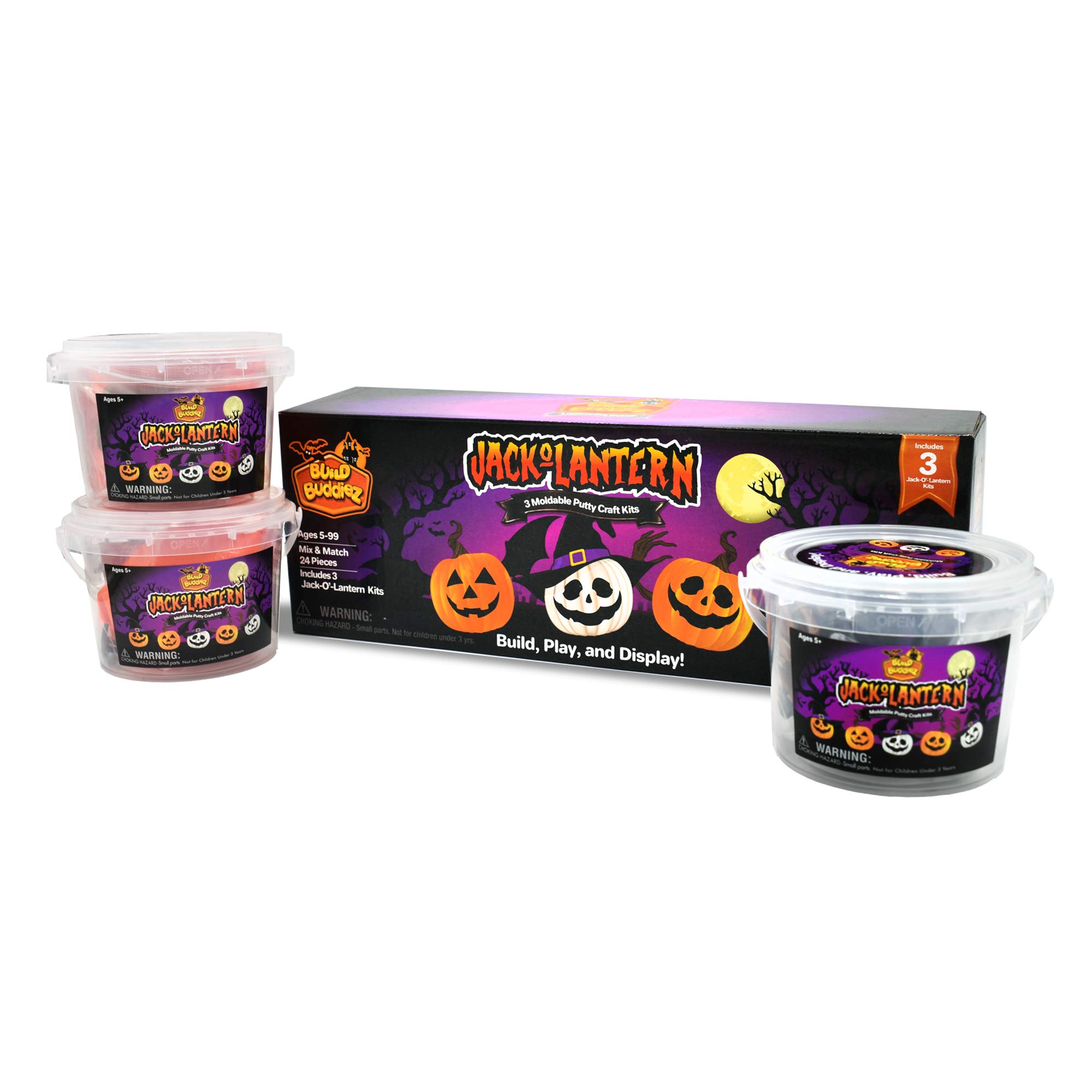 Build BuddiezJack-O-Lantern Craft Kit 3 Pack – Build, Play, and Display 3 Putty Jack-O-Lanterns For Halloween and Fall, Great for Birthday Parties, Trick or Treating, for Kids, Boys and Girls Ages 5+