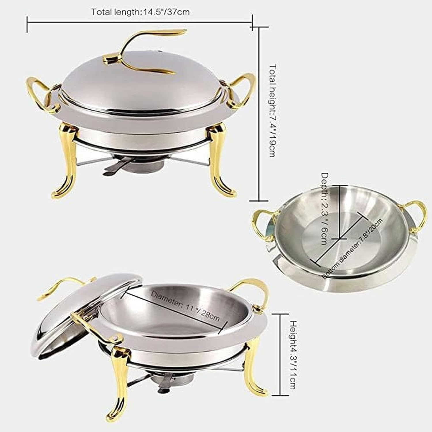 Hot Pot with Pan and Fuel Grid, Round Steel Round Buffet, Suitable for Christmas, Halloween, New Year's Dinner, Buffet Heater, Gold, 24 Cm (Silver 28 Cm) (Silver 26 26 26