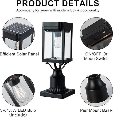 Miniatura 4 de Lámpara solar con sensor de movimiento para exteriores, luz de poste de encendido y apagado automático, lámpara de poste de luz solar con base de