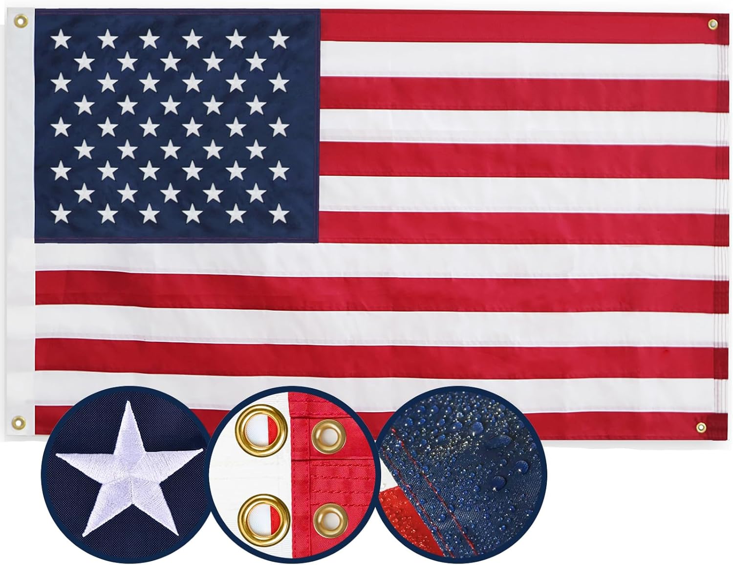 American Flag 4x6 Ft, Multipurpose Heavy Duty US Flag, 4 Brass Grommets, Embroidered Stars, Sewn Stripes, Outdoor Standard USA Flag, Bedroom, Room, Indoor Hanging American Flag For Wall