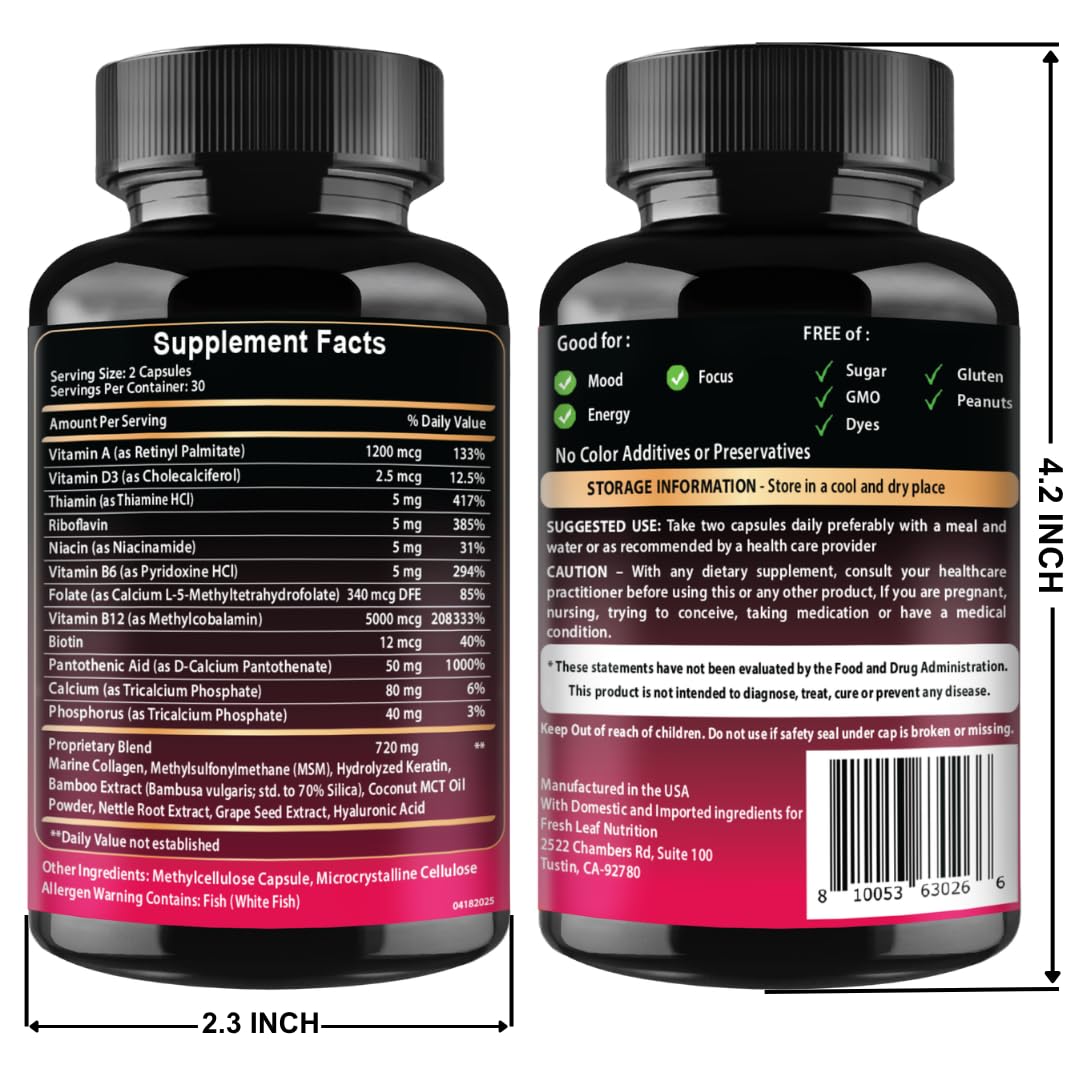 Vitamin B12 with Hyaluronic Acid and Collagen - 25000 mcg B12 Complex, 60Ct — Amazon image 7