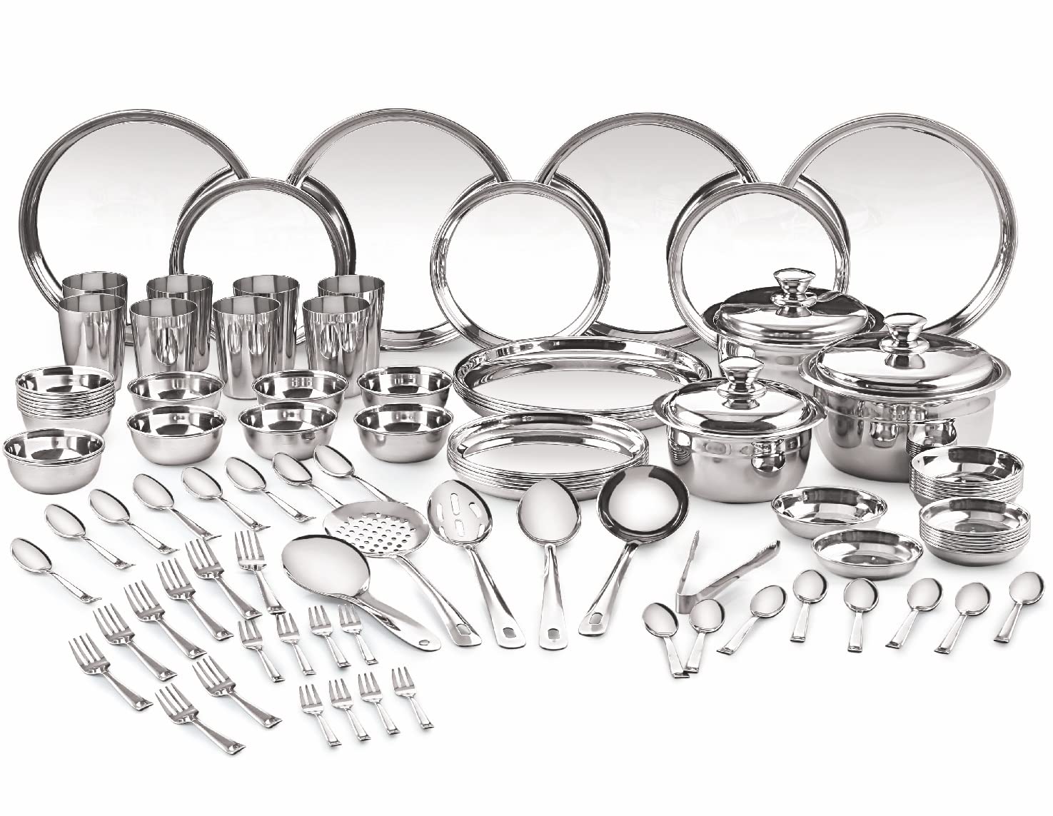 Neelam Stainless Steel Dinner Set, 24 Gauge Premium Quality 101 Pcs, Dishwasher Safe, Ideal Gifting Dinner Set for Anniversary, Wedding, Housewarming Party, Perfect for Serving 8 People, Silver