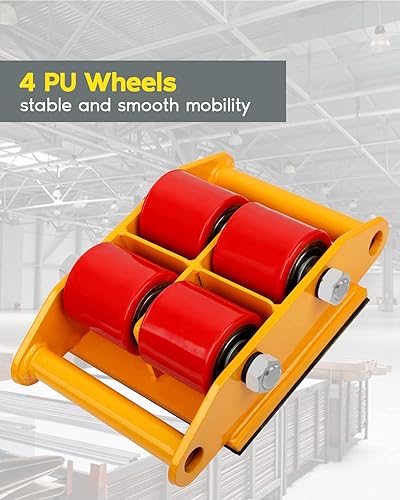 Miniatura 4 de GCCSJ 6T Machinery Skate Dolly, 13200lbs Maquinaria Mover Skate Machinery Mover Skate Skate con correa antideslizante y 4 rodillos de PU, Patín de
