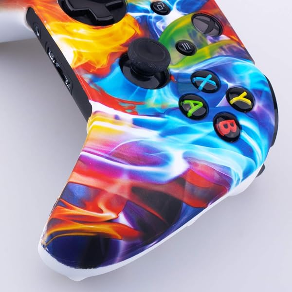 YoRHa Stampa Silicone di Gomma Cover Custodia per la Pelle Cassa Caso Skin per Xbox One S/X Controller x 1 (Flusso Colorato) con Thumb Grips Copri Levette Analogiche x 10 - 3