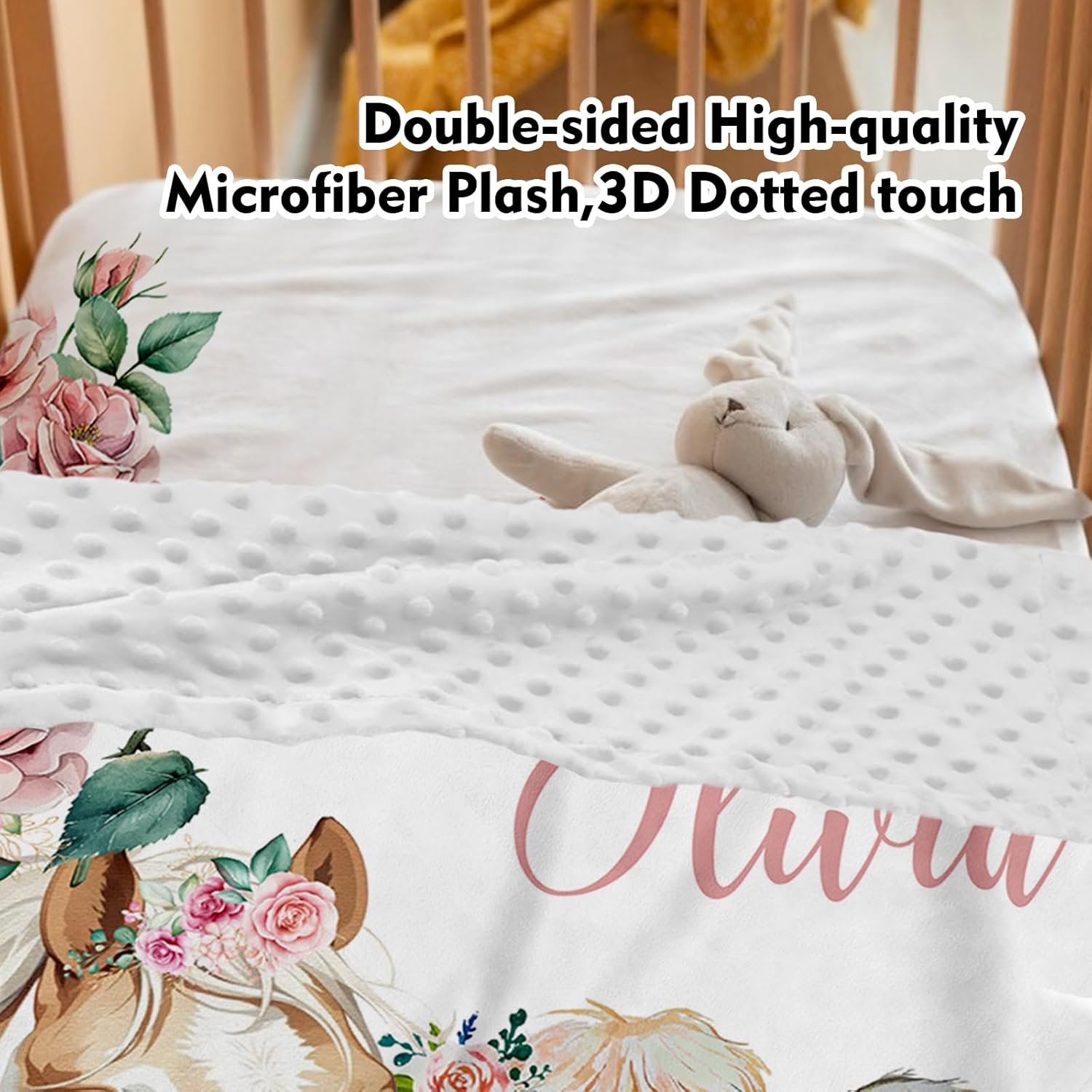 Personalized Baby Crib Bedding Set: 4 Piece Custom Flower Horse Crib Bed Set with Name, Nursery Bedding Set for Baby Girls, Newborn Boys Crib Sets, Crib Bedding Custom Gift, Crib Sheet