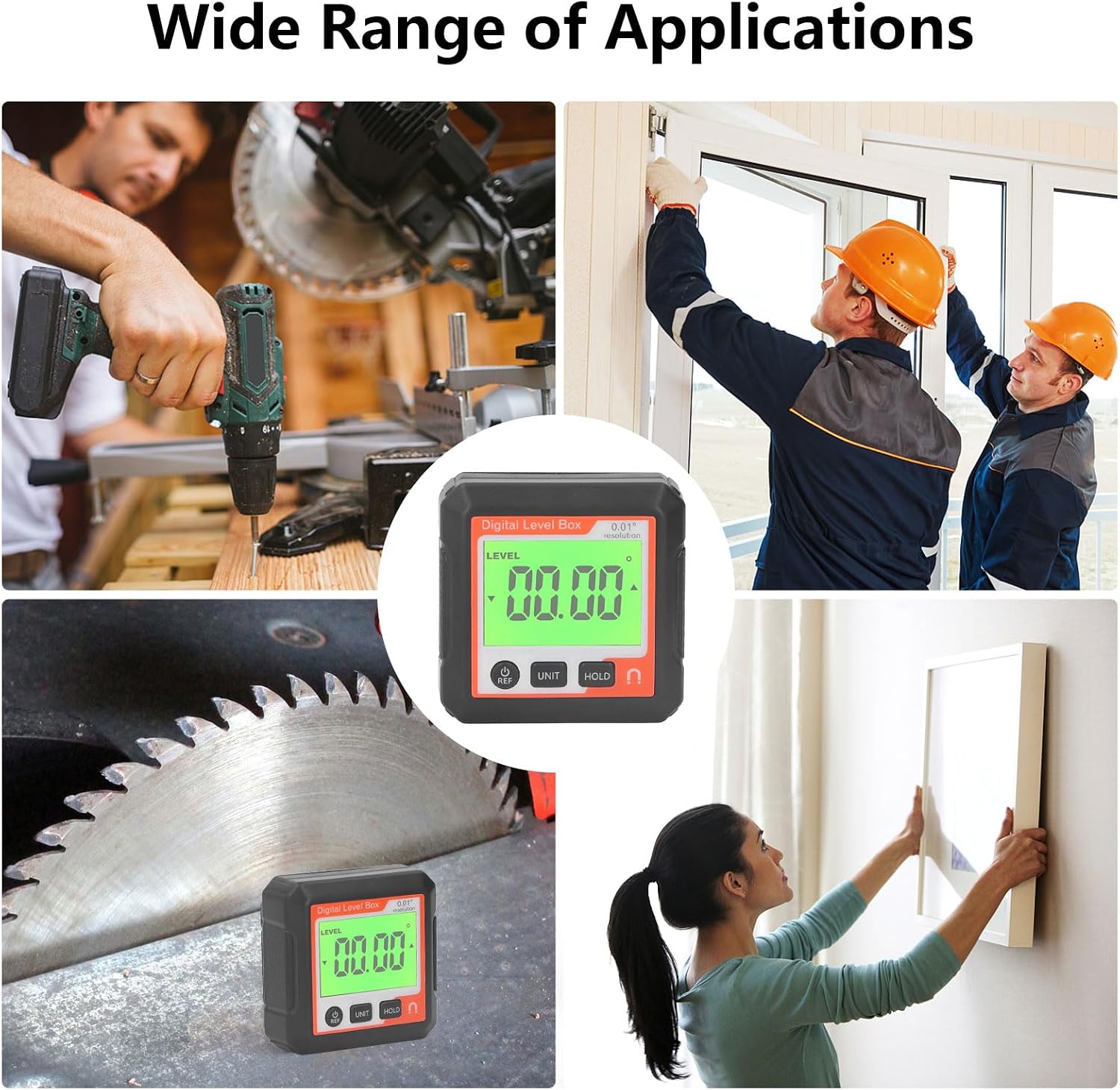 Digital Level Box, ABS Digital Protractor Bevel Box, Portable Digital Angle Gauge, Digital Angle Meter for Woodworking Construction Site (Orange White)