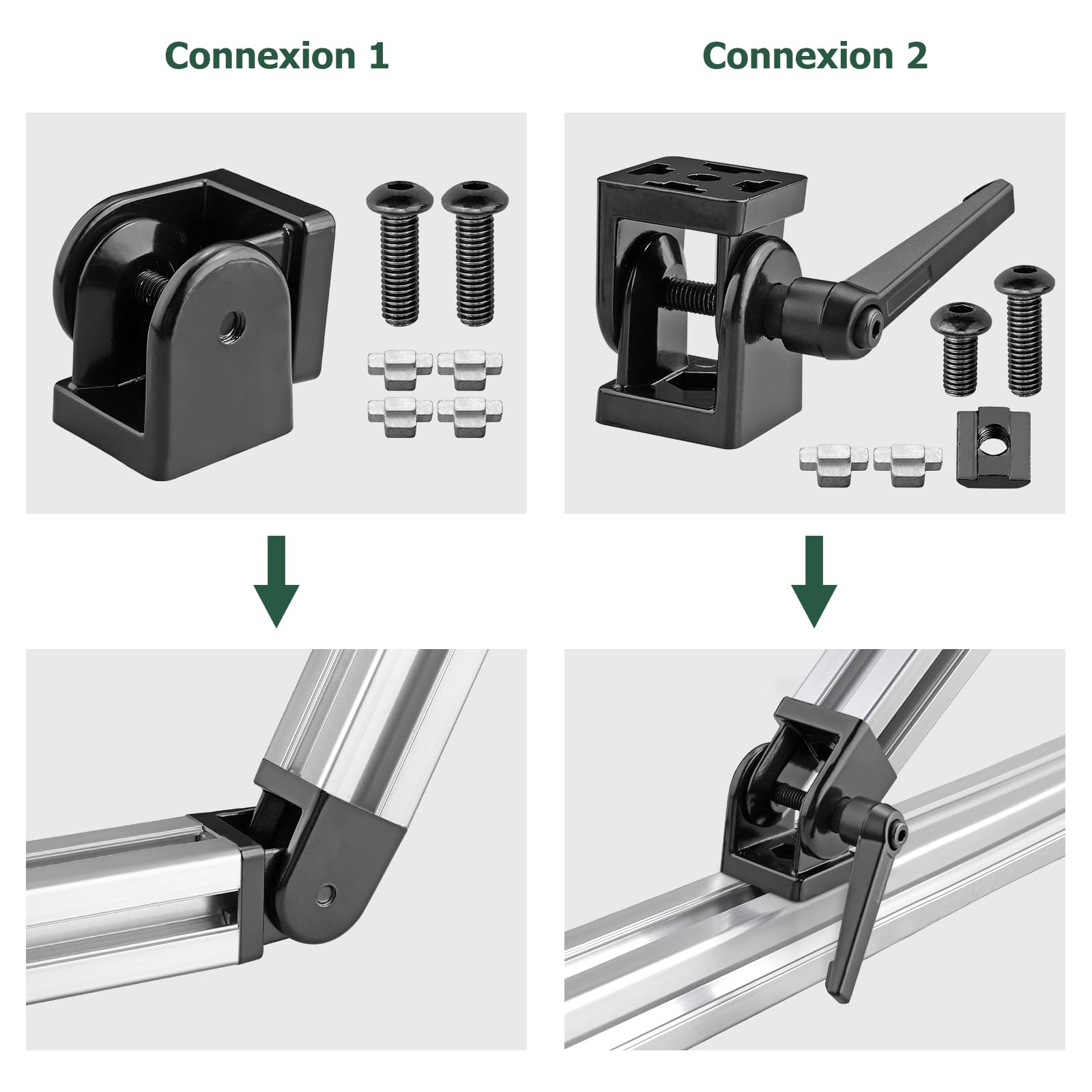 JiGiU 4PCS Connecteur Profilé Aluminium 4040, Noir | Charnière d'Angle Réglable 180°, avec Levier de Serrage, pour Profilé 4040 Rainure 8mm, Usage Industriel et Bricolage