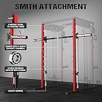 Vista 3 de M21 Smith Machine, Multi-Function Power Cage with Dual Pulley Cable Crossover System, 2000LBS All-in-One Squat Rack with Smith Bar and Attachments