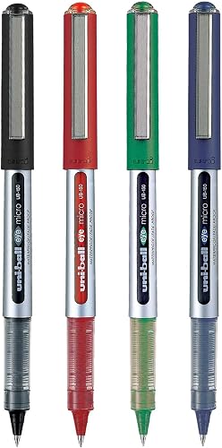 Uni-Ball UB-150 Eye Micro Rollerball Pen 4-Pack, 0.5 mm Tip, Multicolor