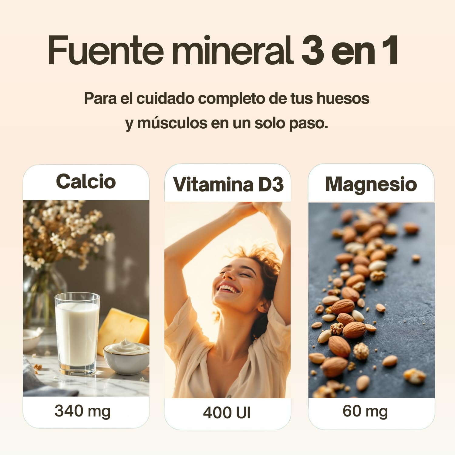 Calcio y Vitamina D Estado Puro | Calcio Coral Marino (1000 mg) + Vitamina D3 (400 UI) + Citrato de Magnesio (400 mg) | Huesos y Articulaciones Fuertes | 120 Cápsulas Vegetales de Tongil