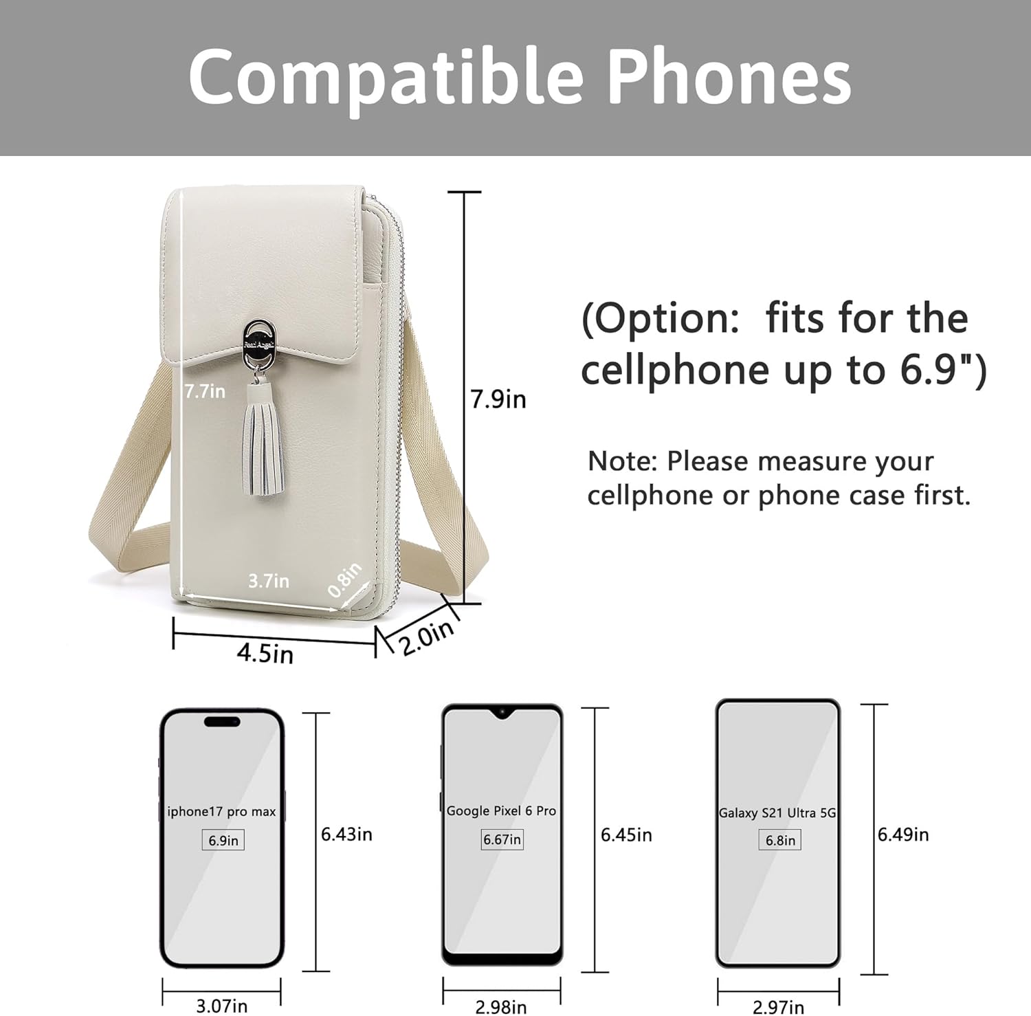 Pearl Angeli Genuine Leather Crossbody Cellphone Bag for Women RFID Blocking Small Phone Wallet Purse with Shoulder Strap - Image 6